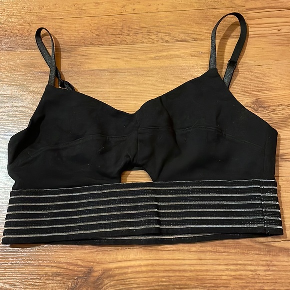 Bebe Black/Silver Striped Bra Top Small - Picture 1 of 4